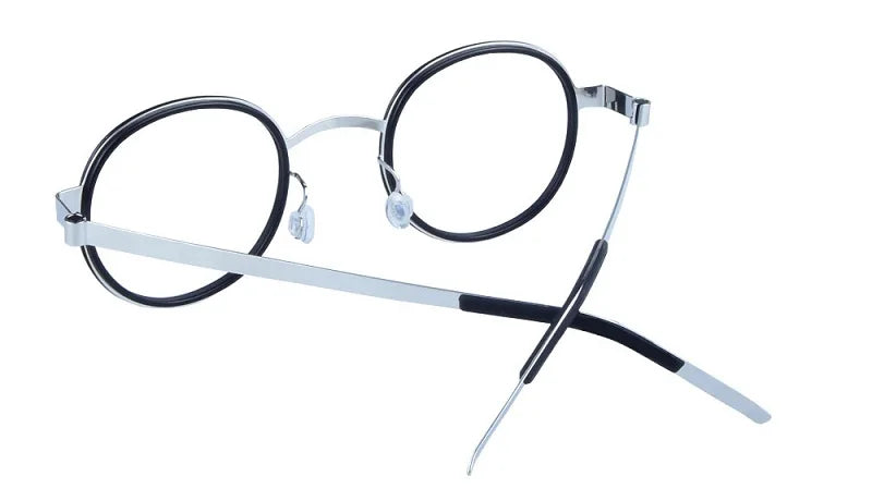 Aimee Unisex Full Rim Round Screwless Titanium Acetate Eyeglasses 3033 Full Rim Aimee Black-Silver  