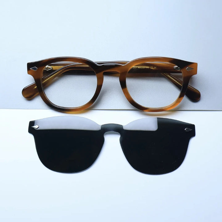 Gatenac Unisex Full Rim Round Acetate Eyeglasses Polarized Clip On Sunglasses 1145  FuzWeb  Turtle Gray  