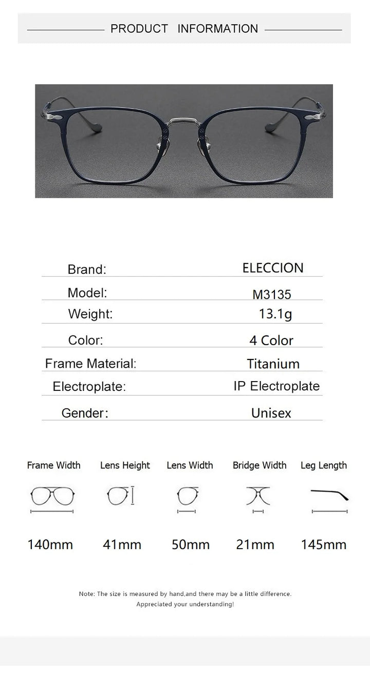 Eleccion Unisex Full Rim Square Titanium Eyeglasses 43135 Full Rim Eleccion