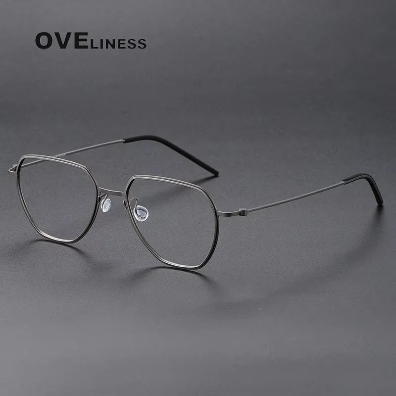 Oveliness Unisex Full Rim Square Polygon Titanium Eyeglasses 45527