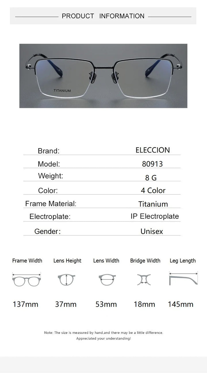 Eleccion Women's Semi Rim Square Polygon Titanium Eyeglasses 80913