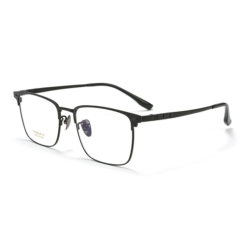 KatKani Men's Full Rim Square Titanium Eyeglasses H26012 Full Rim KatKani Eyeglasses Black  