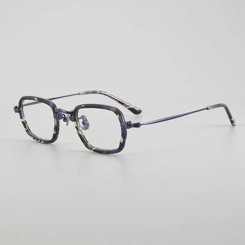 Aror Unisex Full Rim Square Titanium Acetate Eyeglasses 494198 Full Rim Aror Blue Patter