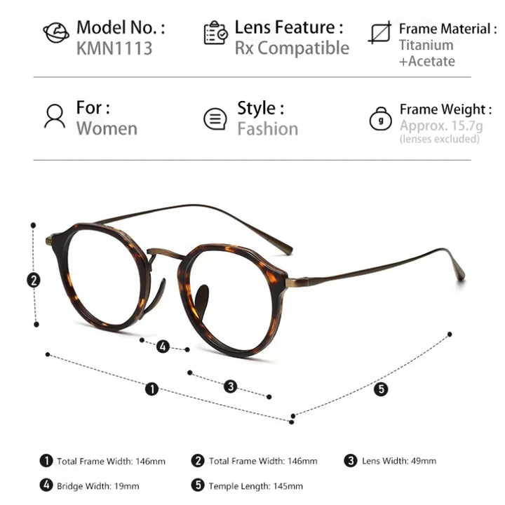 Vicky Unisex Full Rim Round Acetate Blue Light Prescription Eyeglasses KMN1113 - view 6