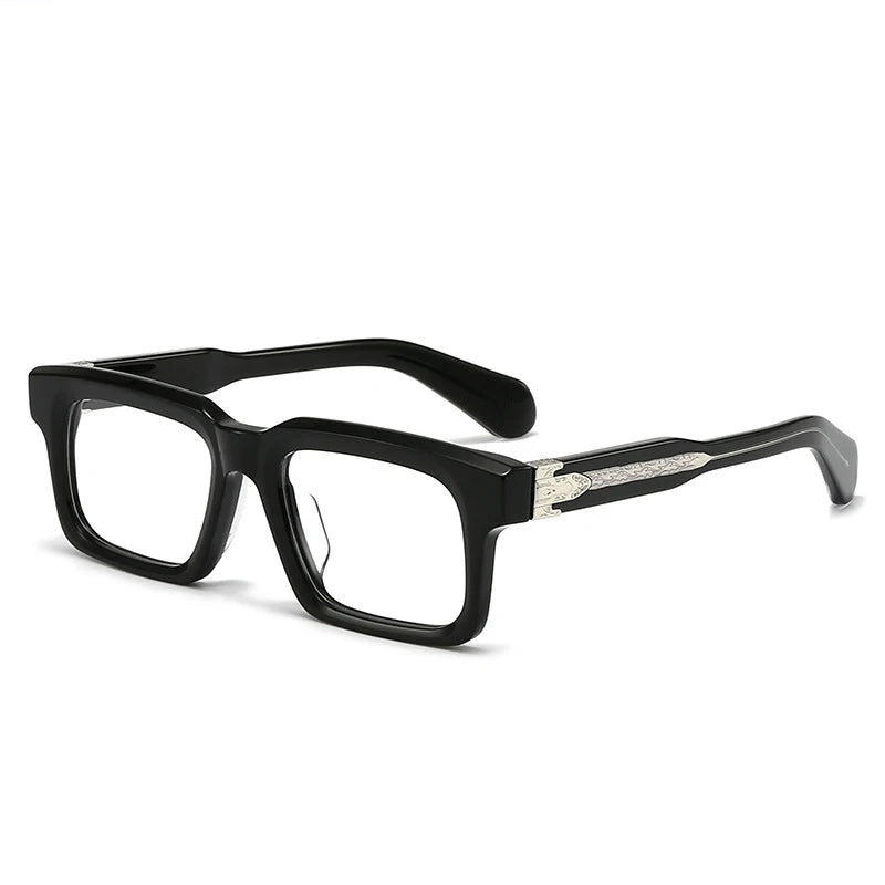 Black Mask Unisex Full Rim Square Thick Acetate Eyeglasses 30212 Full Rim Black Mask Black  