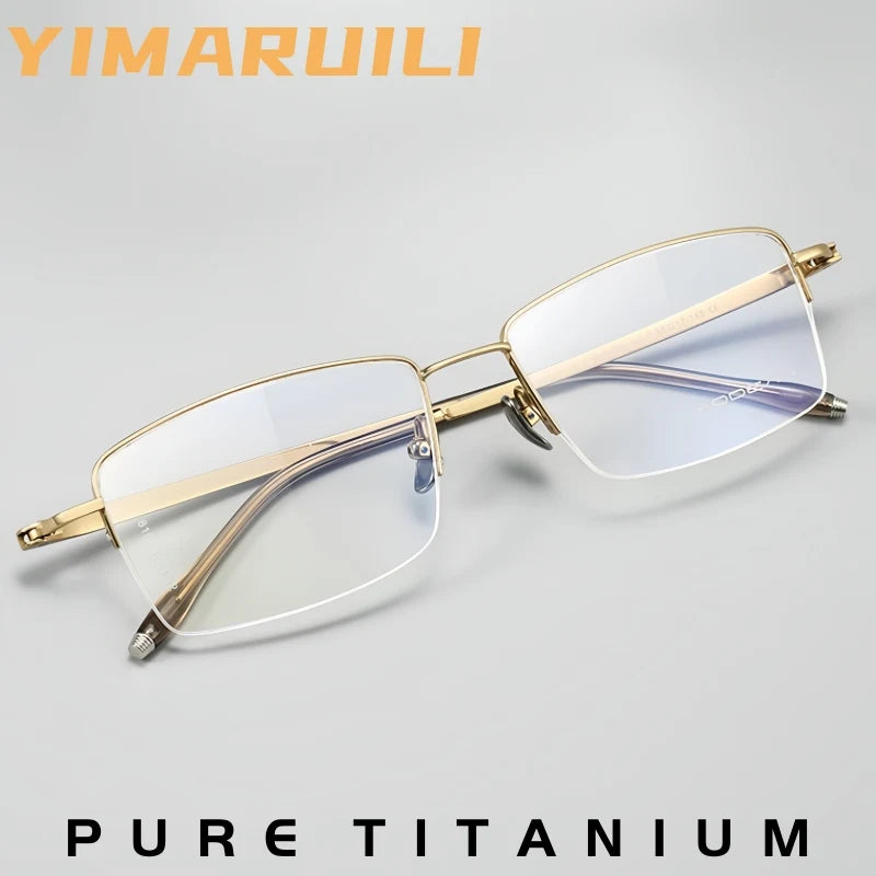 Yimaruili Men's Semi Rim Square Pure Titanium Eyeglasses M8159 — view 1 | Yimaruili at FuzWeb