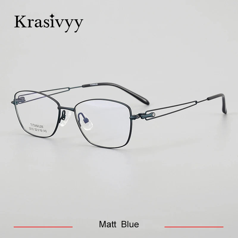 Krasivyy Women's Full Rim Oval Square Titanium Eyeglasses 443010 Full Rim Krasivyy Matt Blue  