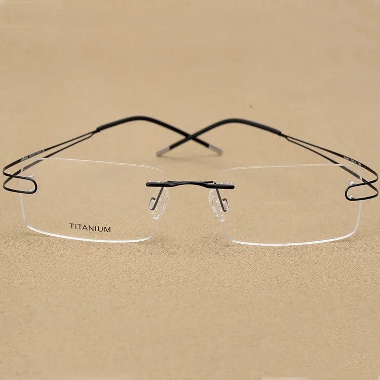 CCspace Unisex Rimless Rectangle Titanium Alloy Eyeglasses 300880 Rimless CCSpace Black  