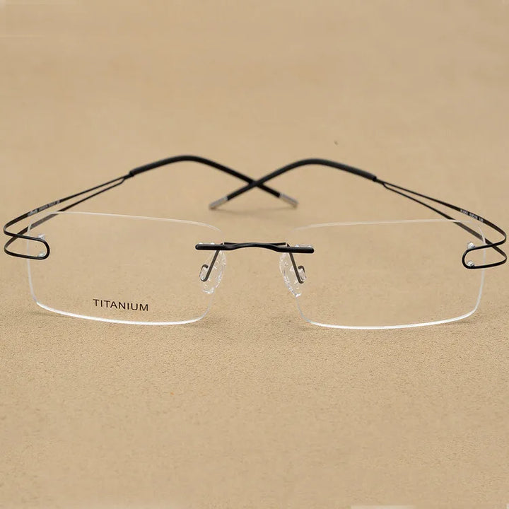 CCspace Unisex Rimless Rectangle Titanium Alloy Eyeglasses 300880 Rimless CCSpace Black  