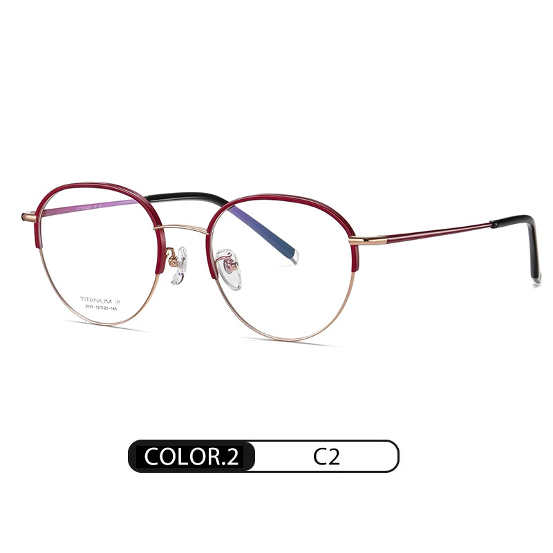 Reven Jate Unisex Semi Rim Oval Round Titanium Eyeglasses 52039