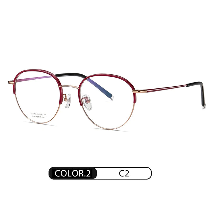 Reven Jate Unisex Semi Rim Oval Round Titanium Eyeglasses 52039