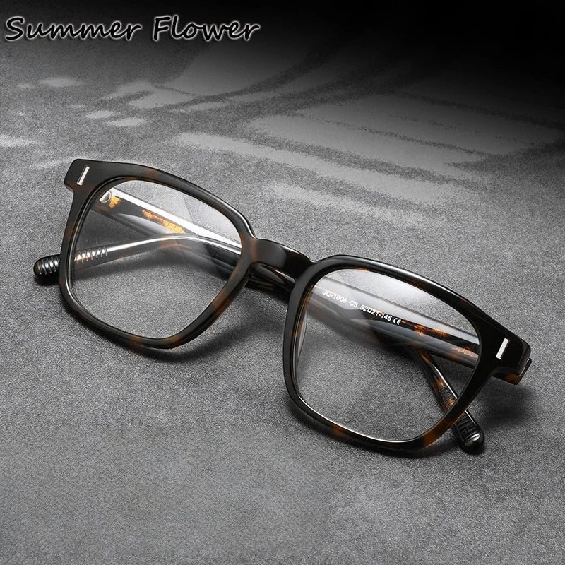 Summer Flower Men's Full Rim Square Brow Line Acetate Eyeglasses 691006