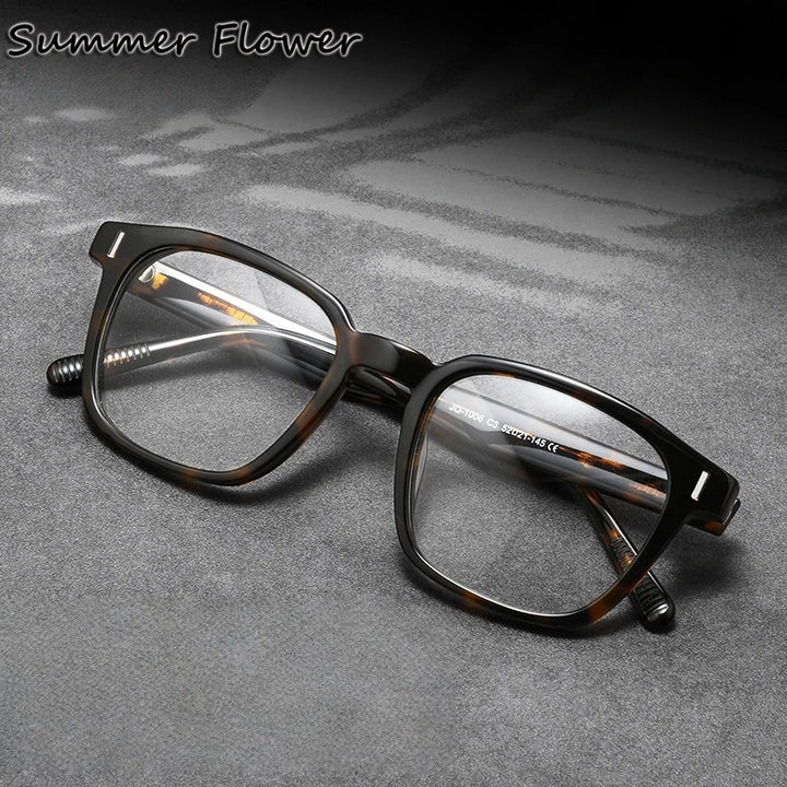 Summer Flower Men's Full Rim Square Brow Line Acetate Eyeglasses 691006