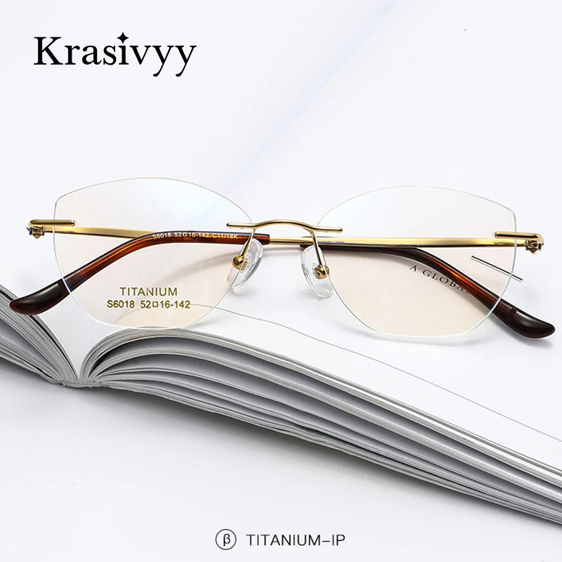 Krasivyy Women's Rimless Oval Cat Eye Titanium Eyeglasses 6018 Rimless Krasivyy   