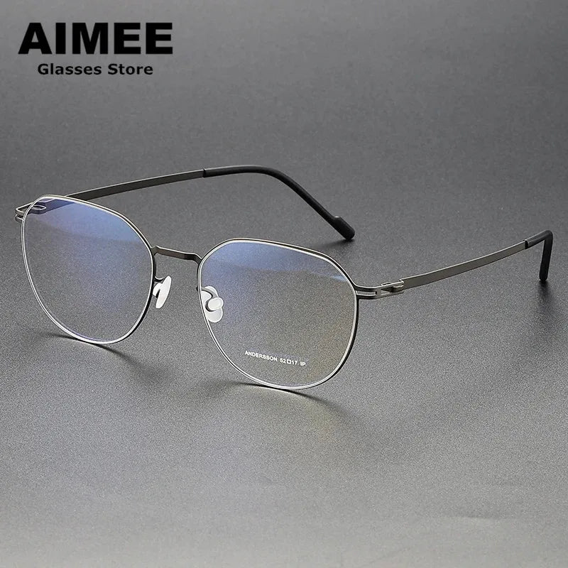 Aimee Women's Full Rim Flat Top Oval Stainless Steel Eyeglasses 13652 Full Rim Aimee Gun-Grey  