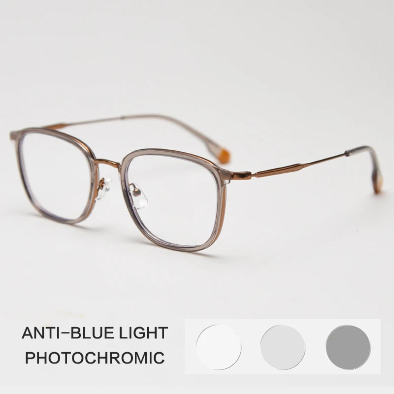 Gatenac Unisex Full Rim Square Tr 90 Titanium Photochromic Reading Glasses G00388