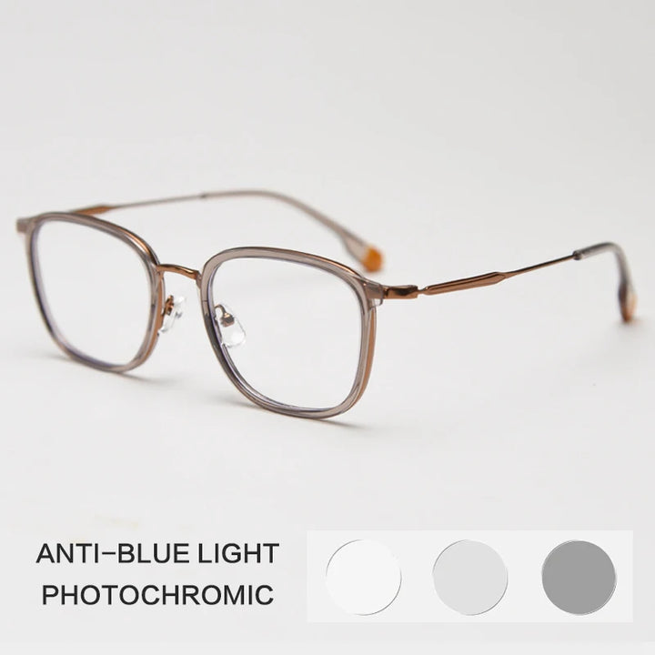 Gatenac Unisex Full Rim Square Tr 90 Titanium Photochromic Reading Glasses G00388