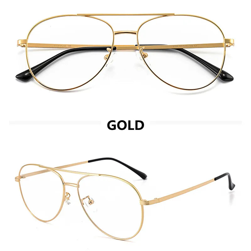 Hdcrafter Mens Full Rim Double Bridge Titanium Eyeglasses 2194 Full Rim Hdcrafter Eyeglasses Gold  