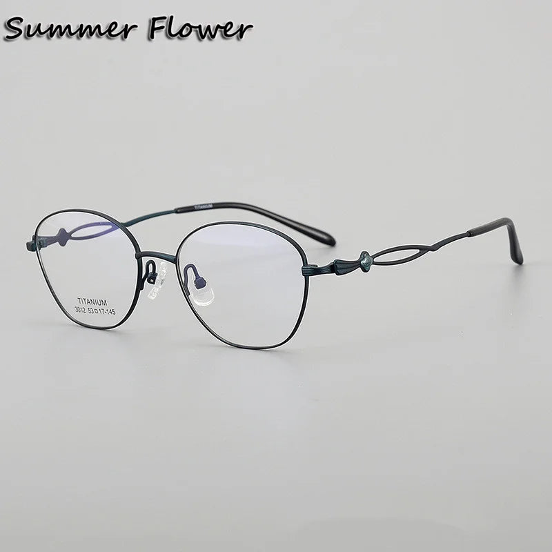 Summer Flower Women's Full Rim Oval Square Titanium Eyeglasses 63012 Full Rim Summer Flower Blue