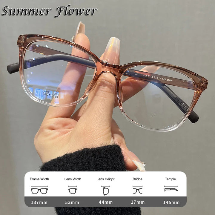 Summer Flower Women's Full Rim Square Cat Eye Tr 90 Titanium Eyeglasses 87018