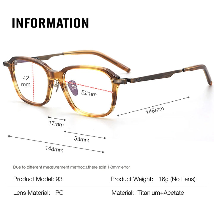 Aror Unisex Full Rim Square Acetate Titannium Eyeglasses 999493 Full Rim Aror