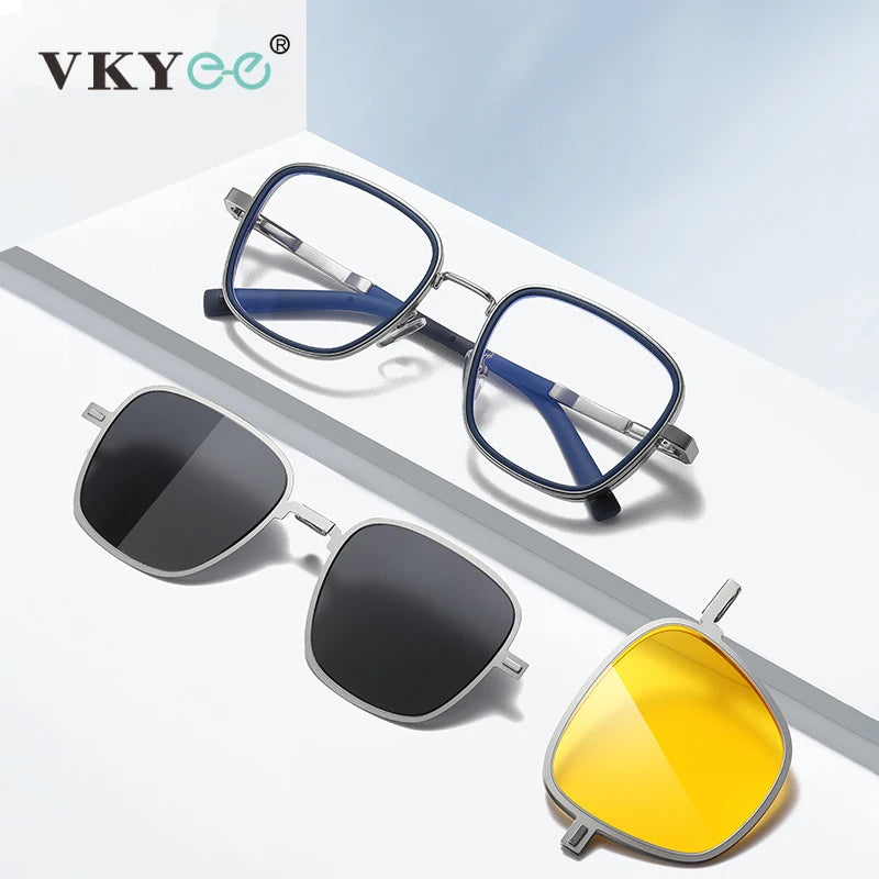 Vicky Women's Full Rim Square Eyeglasses Clip On Sunglasses 77031