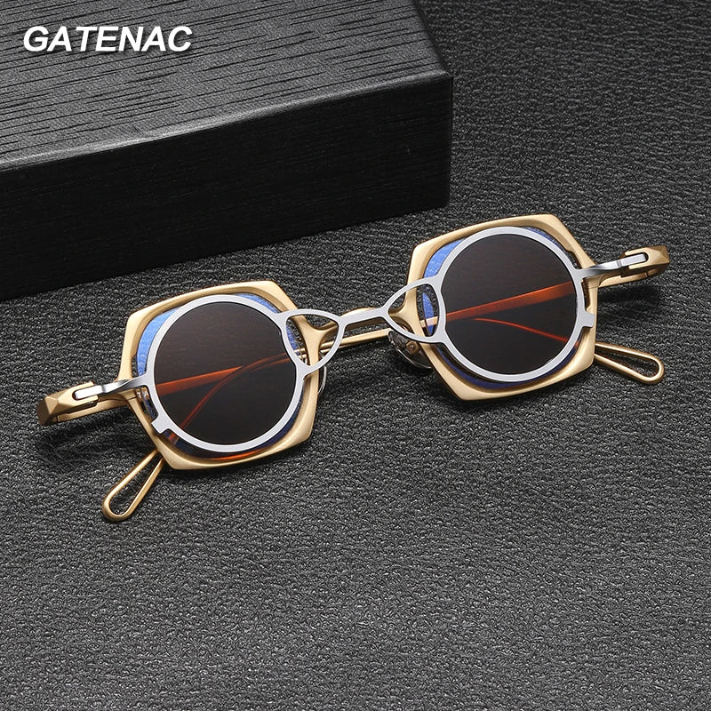 Gatenac Unisex Full Rim Square Titanium Eyeglasses Clip On Sunglasses 1510 Clip On Sunglasses Gatenac   