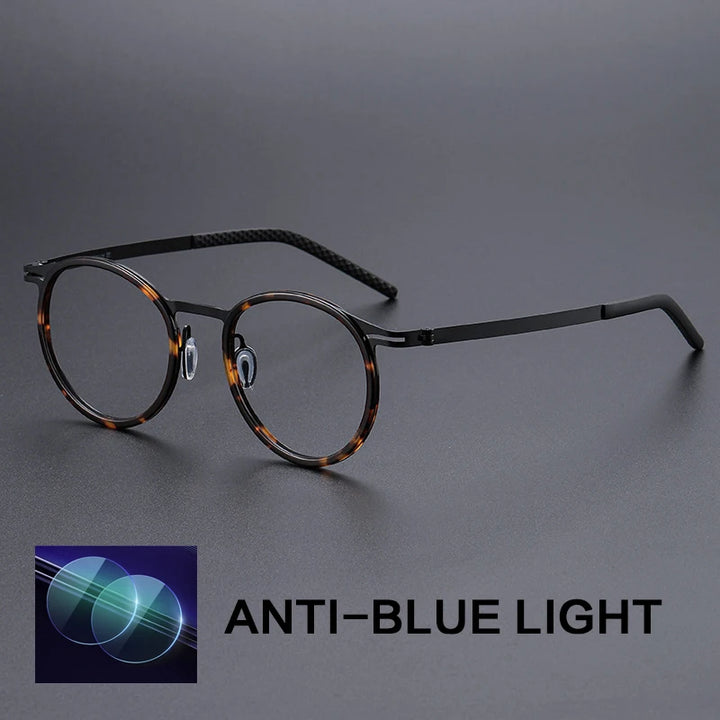 Gatenac Unisex Full Rim Round Titanium Acetate Reading Glasses G698010