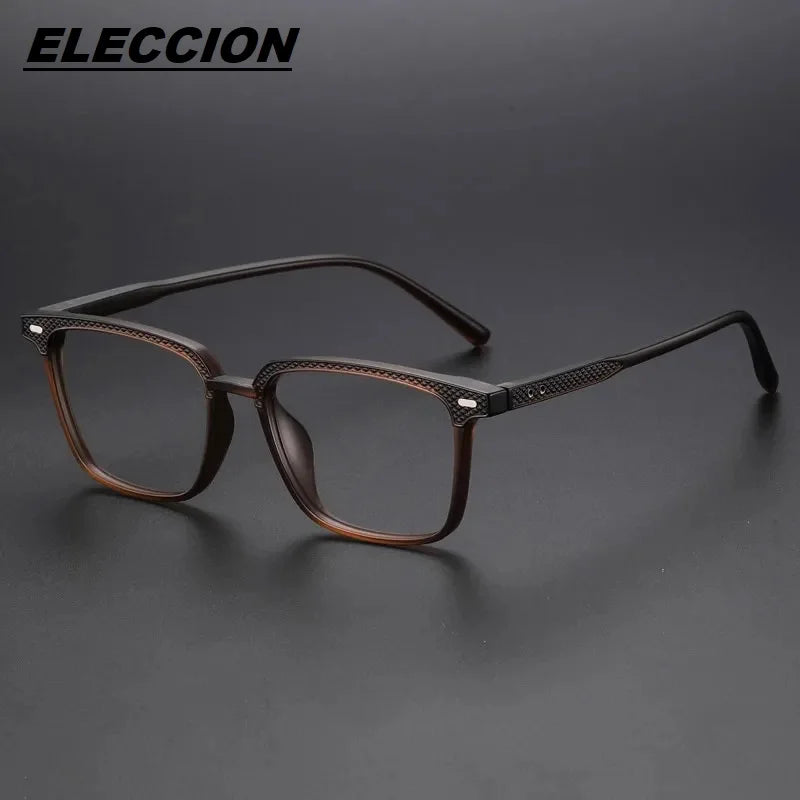 Eleccion Unisex Full Rim Square Tr 90 Titanium Eyeglasses 14152 Full Rim Eleccion Matte Brown CHINA