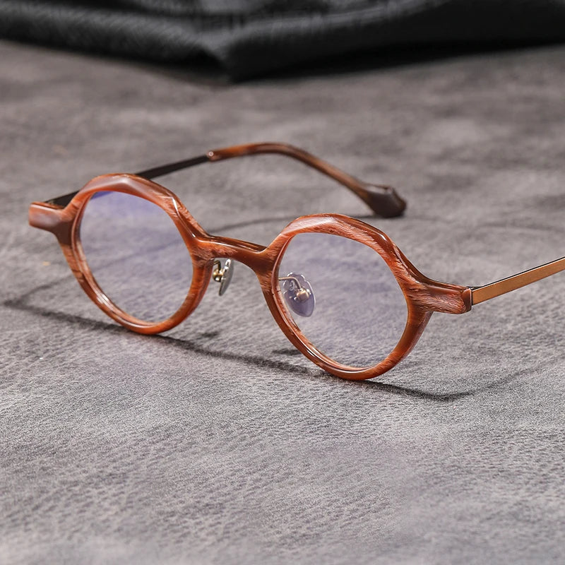 Black Mask Unisex Full Rim Round Acetate Titanium Eyeglasses 326071