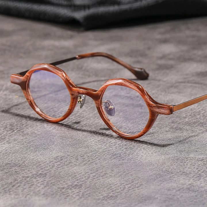 Black Mask Unisex Full Rim Round Acetate Titanium Eyeglasses 326071