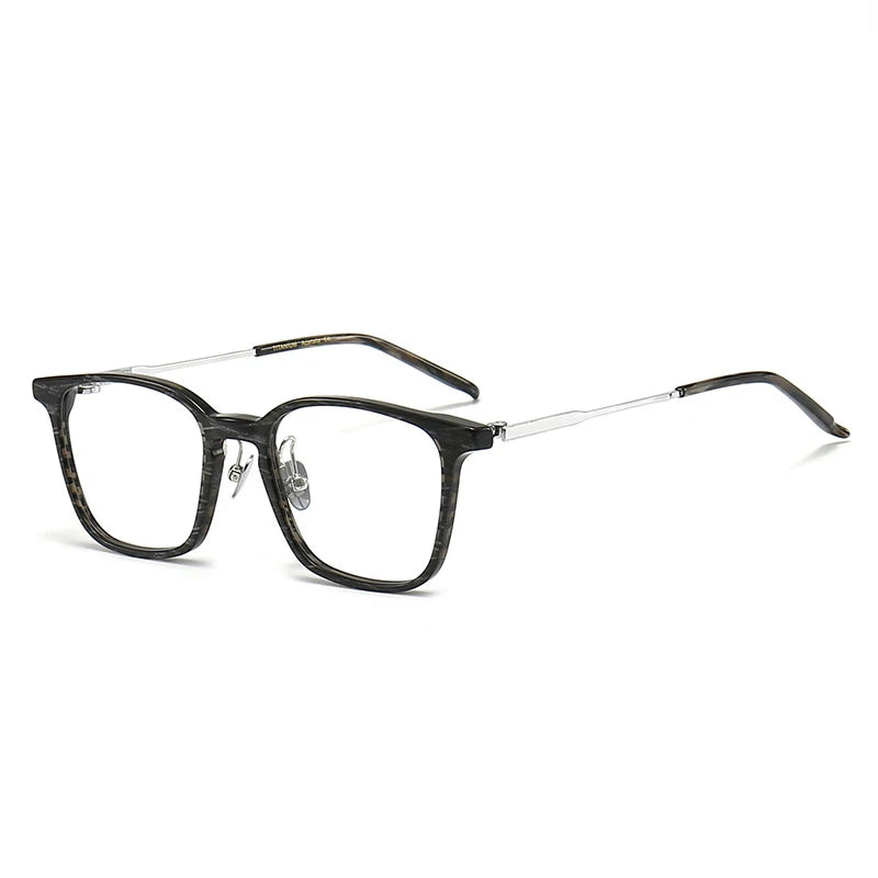Black Mask Unisex Full Rim Square Titanium Acetate Eyeglasses N116 Full Rim Black Mask Gray Stripes  