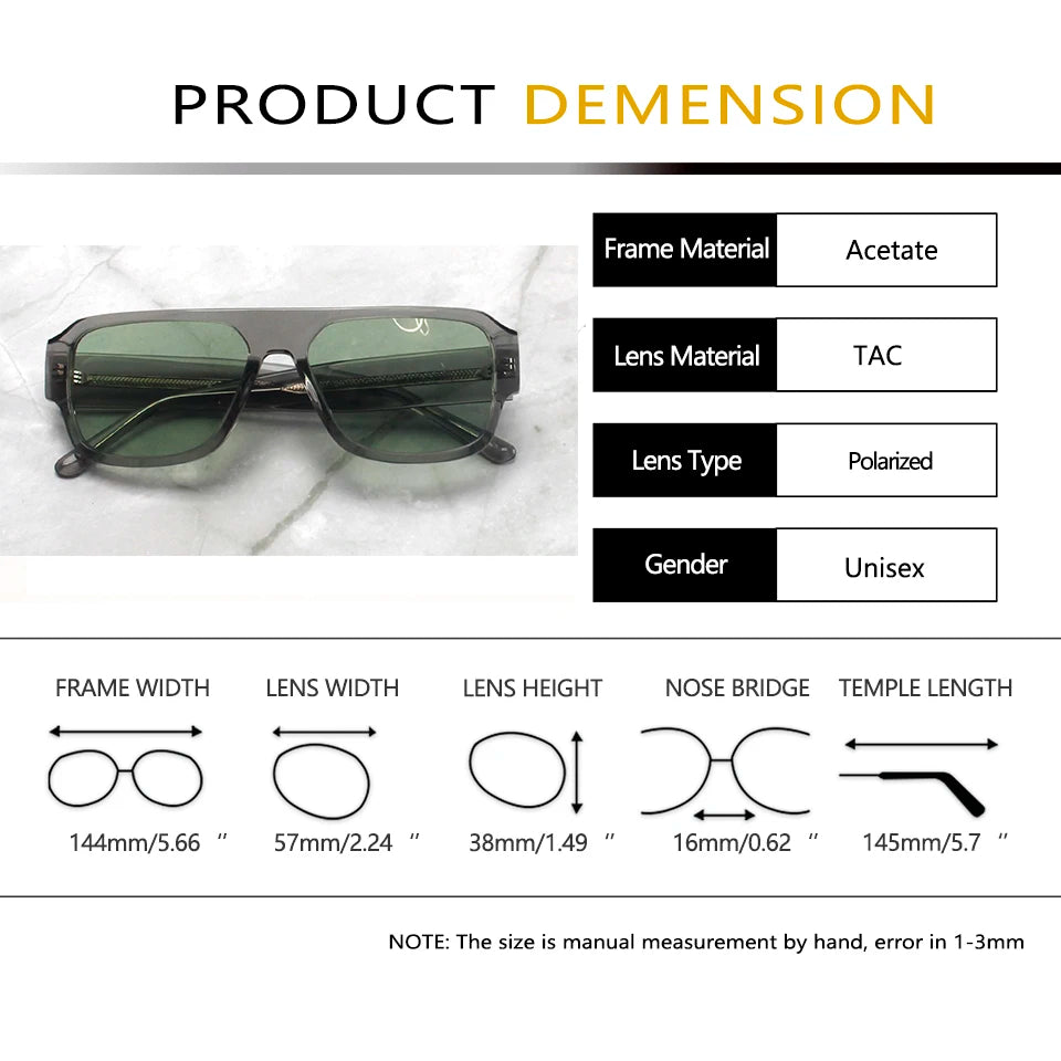 Esnbie Unisex Full Rim Flat Top Polygon Acetate Sunglasses 241501