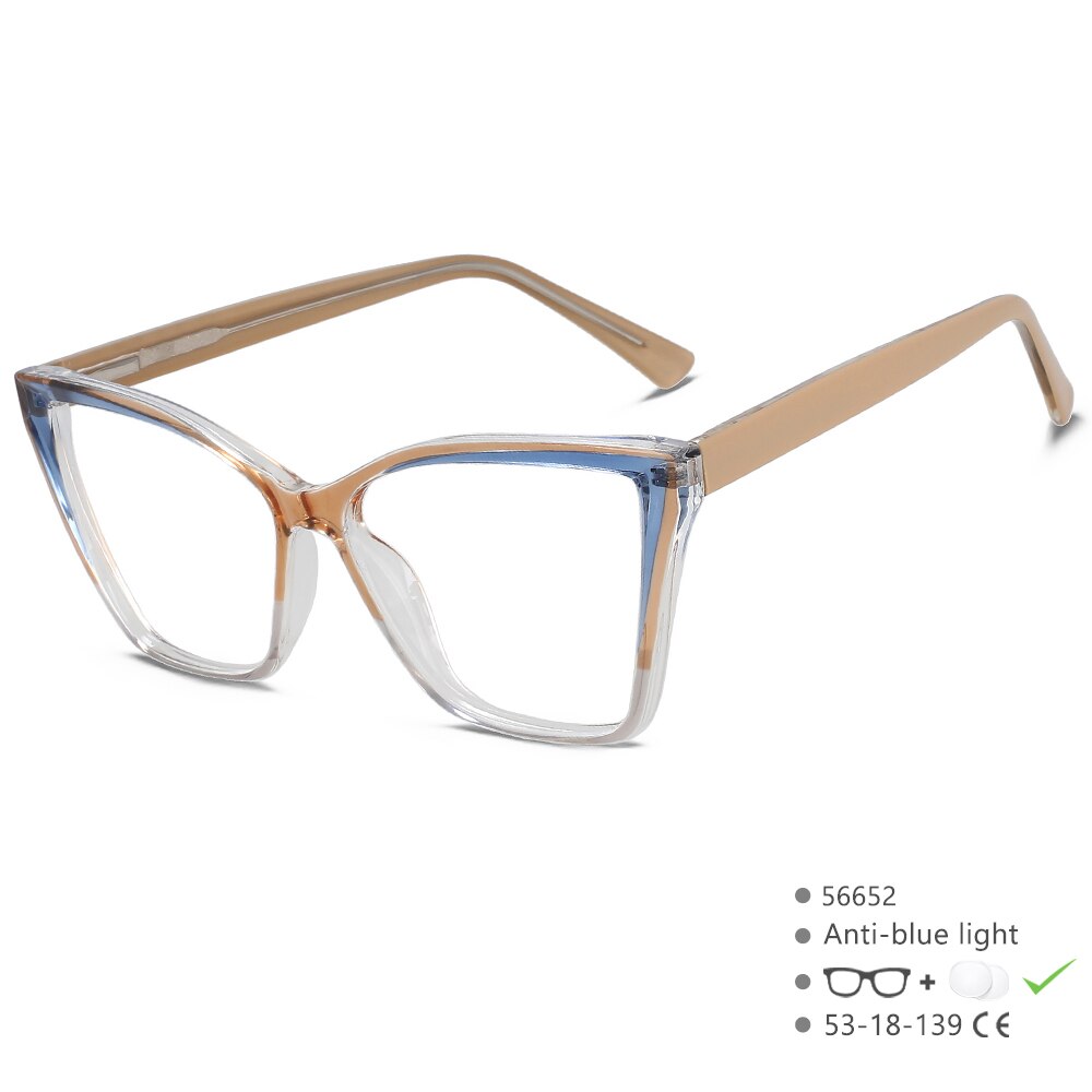 CCspace Unisex Full Rim Large Square Tr 90 Titanium Acetate Eyeglasses 56652 Full Rim CCspace C3Tea  