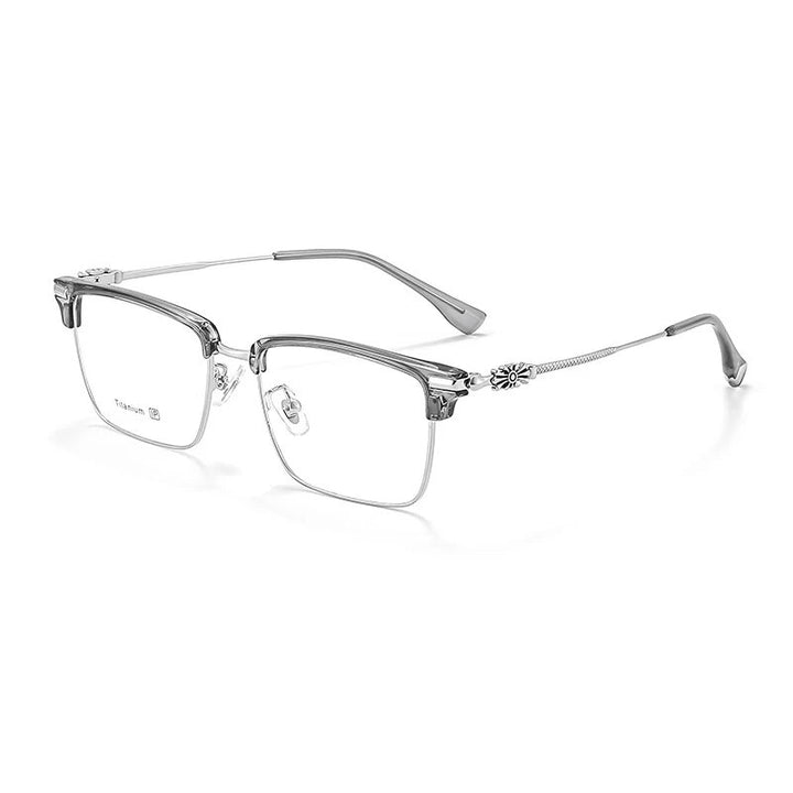 KatKani Unisex Full Rim Square Titanium Eyeglasses 8931 Full Rim KatKani Eyeglasses Gray Silver  