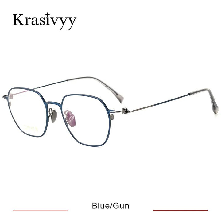 Krasivyy Men's Full Rim Polygon Screwless Titanium Eyeglasses Hm5007 Full Rim Krasivyy Blue Gun CN 