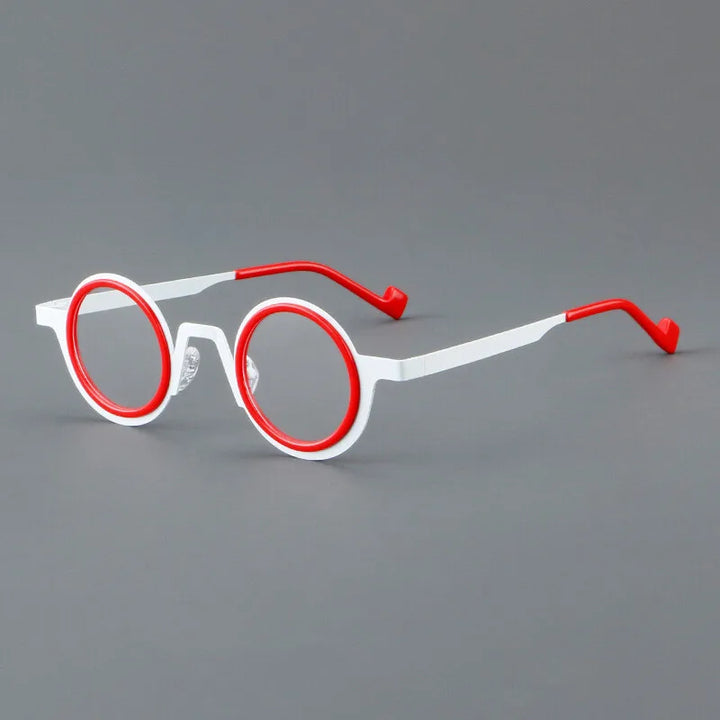 CCspace Unisex Full Rim Round Acetate Alloy Eyeglasses 300832 With Clip Ons CCSpace RedWhite  