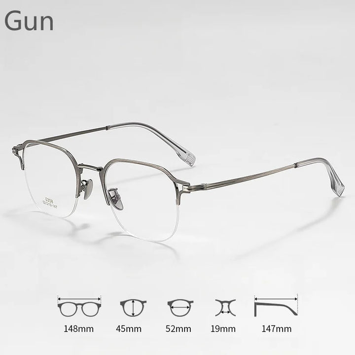 KatKani Men's Semi Rim Square Alloy Eyeglasses 6308 Semi Rim KatKani Eyeglasses Gun  