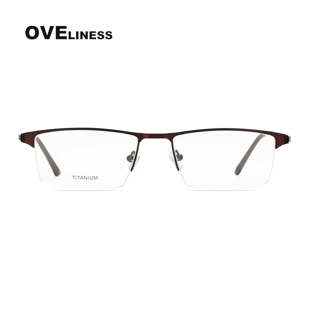 Oveliness Men's Semi Rim Square Titanium Alloy Eyeglasses 49869 Semi Rim Oveliness coffor  