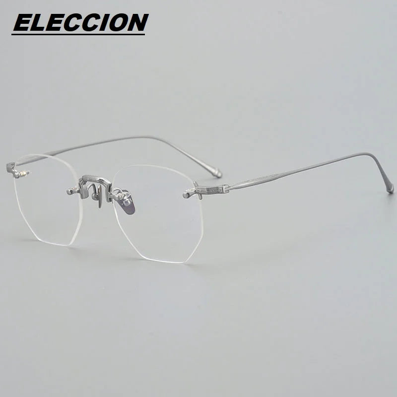 Eleccion Unisex Rimless Polgon Titanium Eyeglasses 43104 Rimless Eleccion Silver CHINA