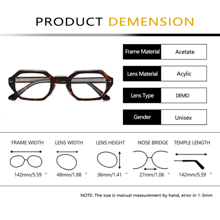 Esnbie Unisex Full Rim Hexagon Acetate Eyeglasses 241777