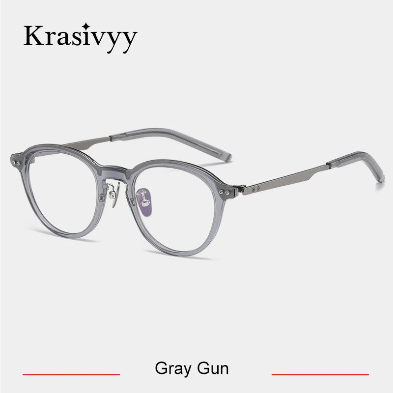 Krasivyy Unisex Full Rim Round Acetate Titanium Eyeglasses 942113 Full Rim Krasivyy Gray Gun