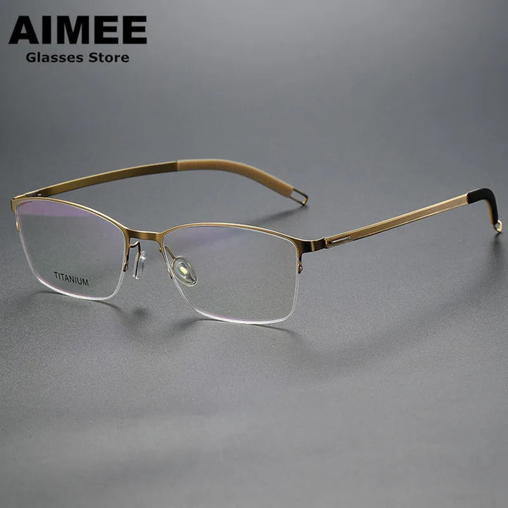 Aimee Unisex Semi Rim Square Screwless Titanium Eyeglasses 25119 Semi Rim Aimee Golden  