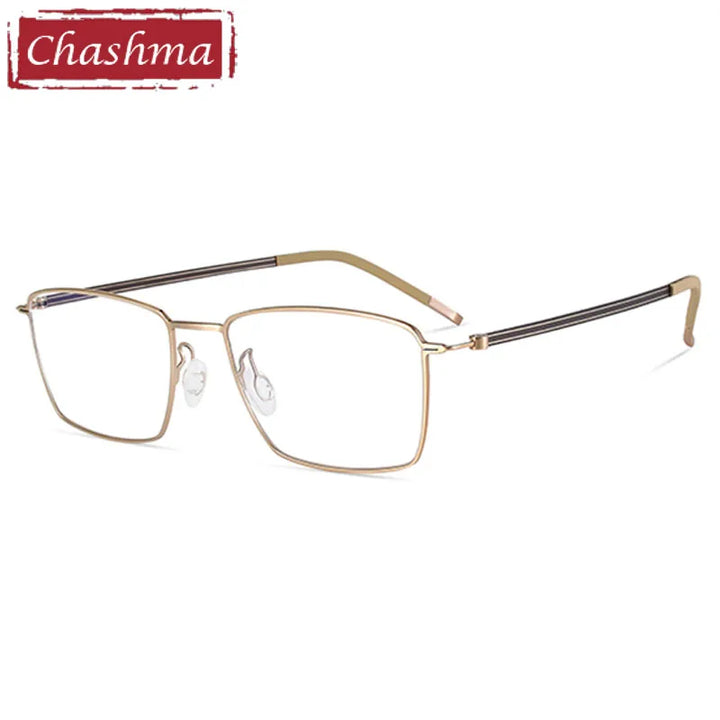 Chashma Ottica Men's Full Rim Square Screwless Titanium Eyeglasses 7242 Full Rim Chashma Ottica Light Gold  