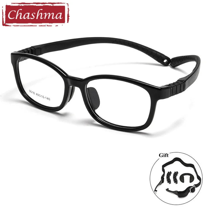 Chashma Ottica Unisex Youth Full Rim Square Tr 90 Titanium Eyeglasses 9018 Full Rim Chashma Ottica Black  