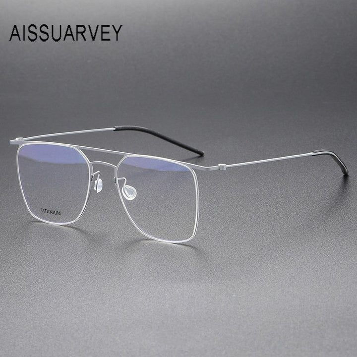 Aissuarvey Men's Full Rim Square Double Bridge Titanium Eyeglasses Full Rim Aissuarvey Eyeglasses Silver CN 
