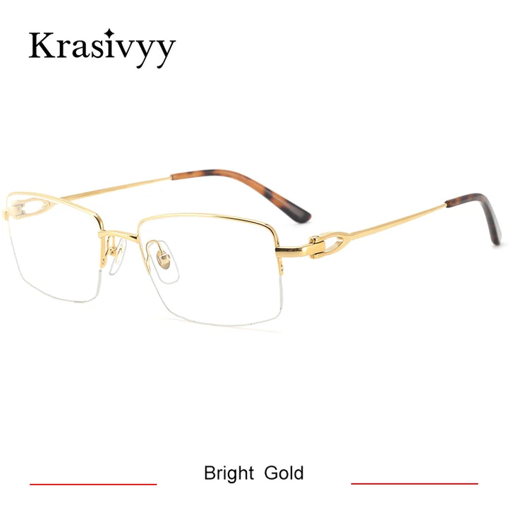 Krasivyy Mens Semi Rim Square Titanium Eyeglasses Kr0319o Semi Rim Krasivyy Bright  Gold CN 