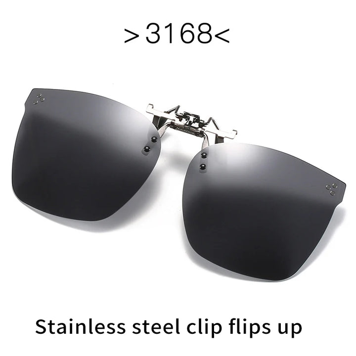 Vicky Unisex Rimless Oval Alloy Polarized Clip On Or Flip Up Sunglasses V003 Clip On Sunglasses Vicky 3168Stainless steel  