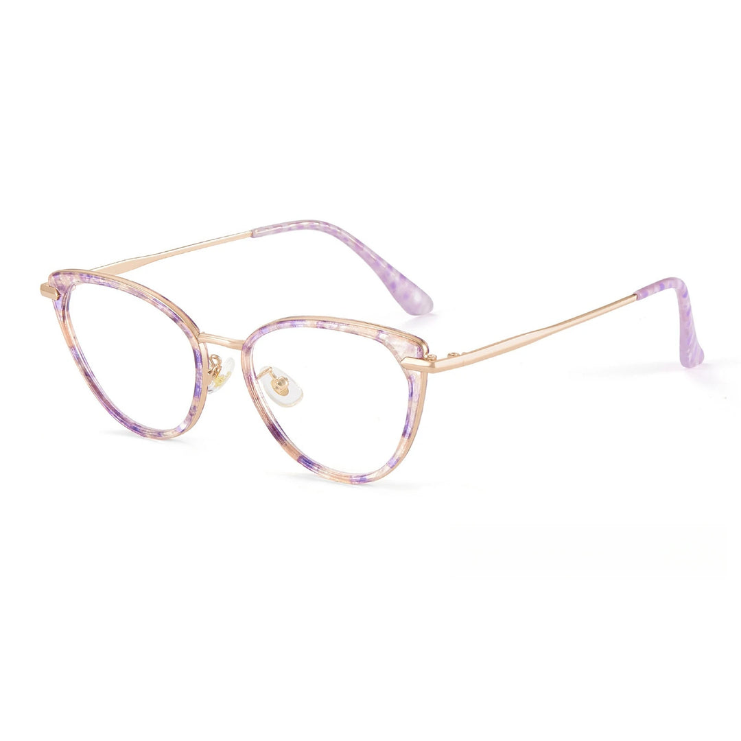 Yimaruili Women's Full Rim Cat Eye Alloy Tr 90 Eyeglasses Y1911 Full Rim Yimaruili Eyeglasses Tortoiseshell Purple  