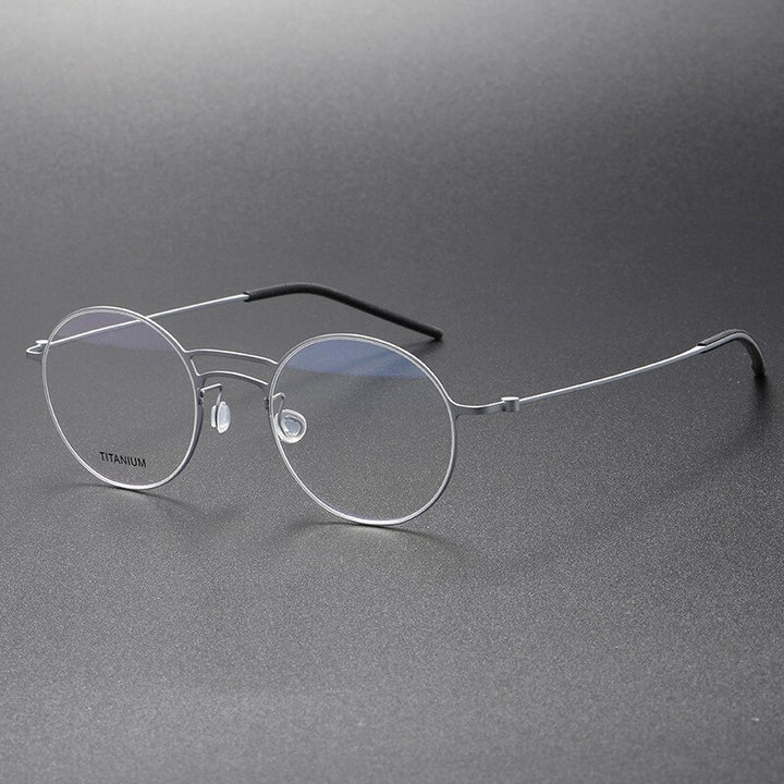 Aissuarvey Men's Full Rim Small Round Double Bridge Titanium Eyeglasses 504722 Full Rim Aissuarvey Eyeglasses Silver CN 